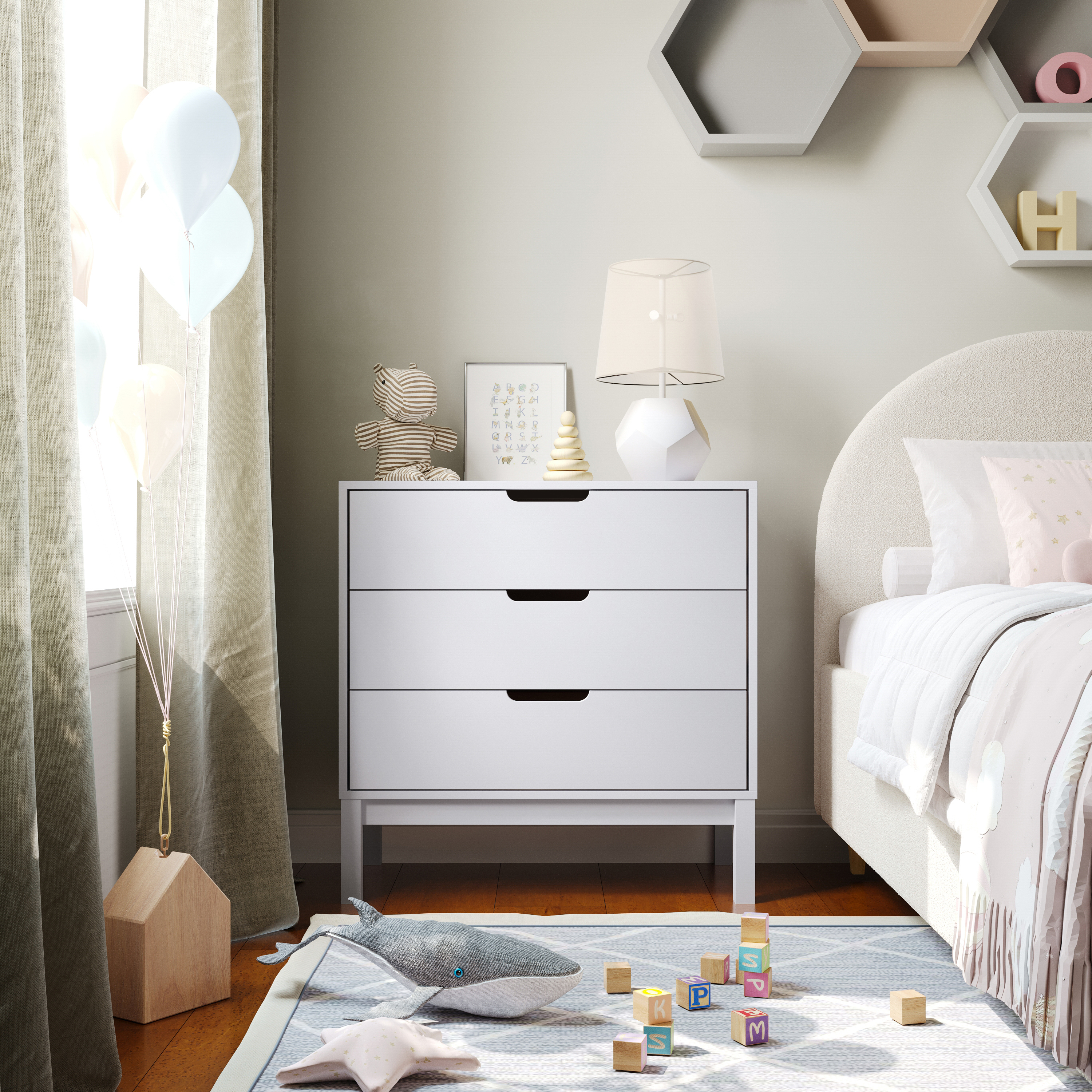 Dallas Wooden 3-Drawer Dresser for Bedroom, Chest of Drawers for Kids in Gray - Picture 13 of 23