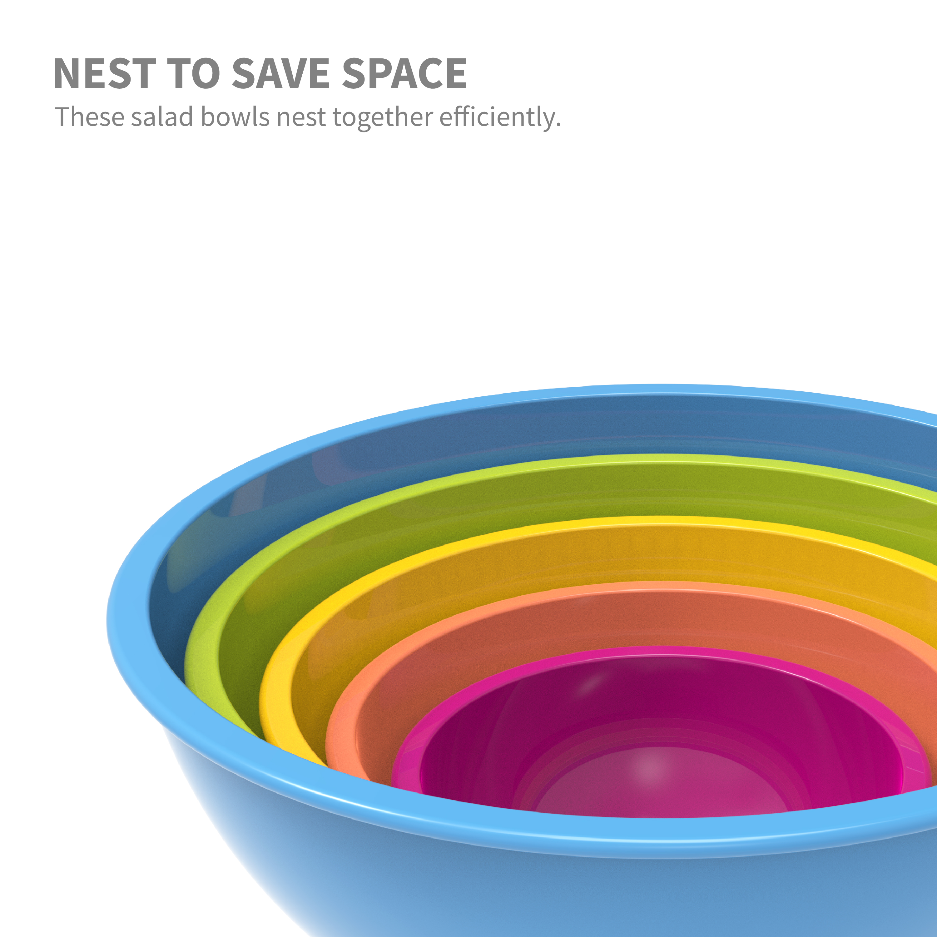 Colorway Plastic Serving and Mixing Bowl Set, Pink and Azure, 5-piece set slideshow image 10