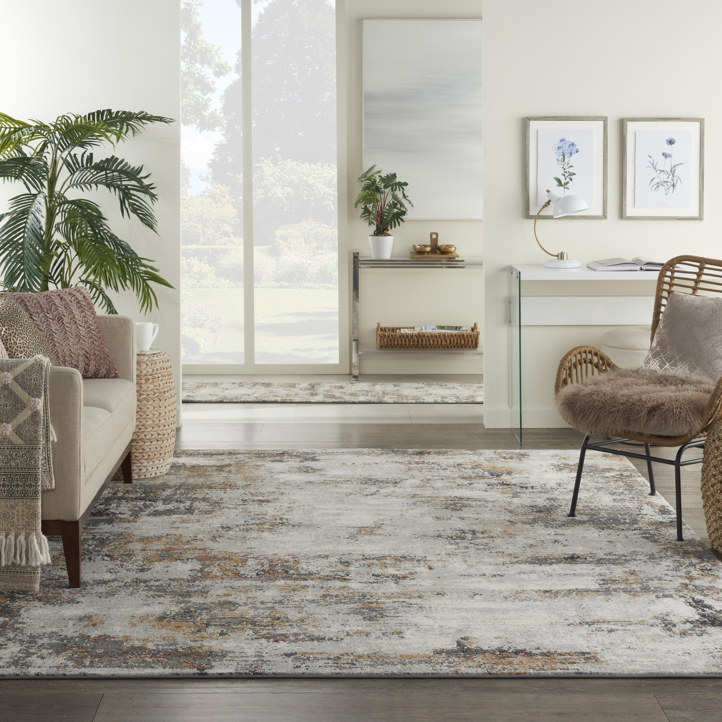 Nourison Tangra 7'10" x 9'10" Grey Multicolor Modern Indoor Rug
