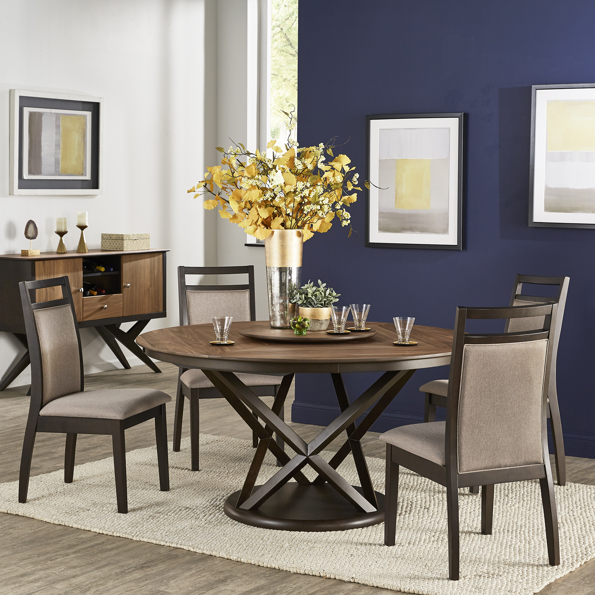 Two-Tone 5-Piece Dining Set with Lazy Susan