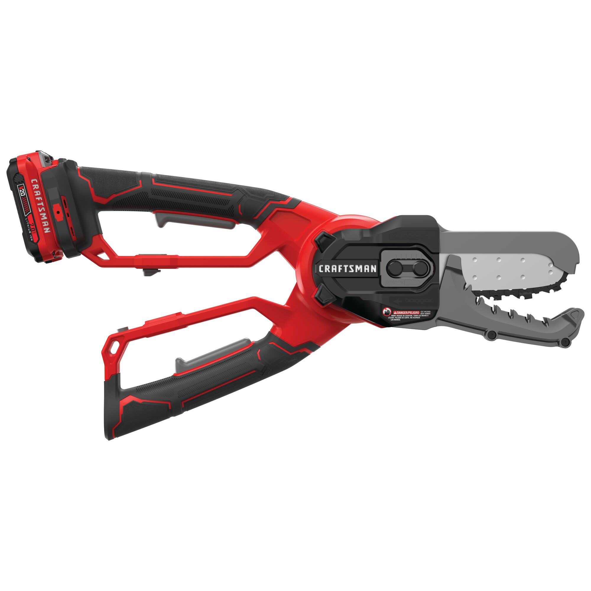 Right profile of 6 inch cordless compact chainsaw lopper kit 2 amp hour.