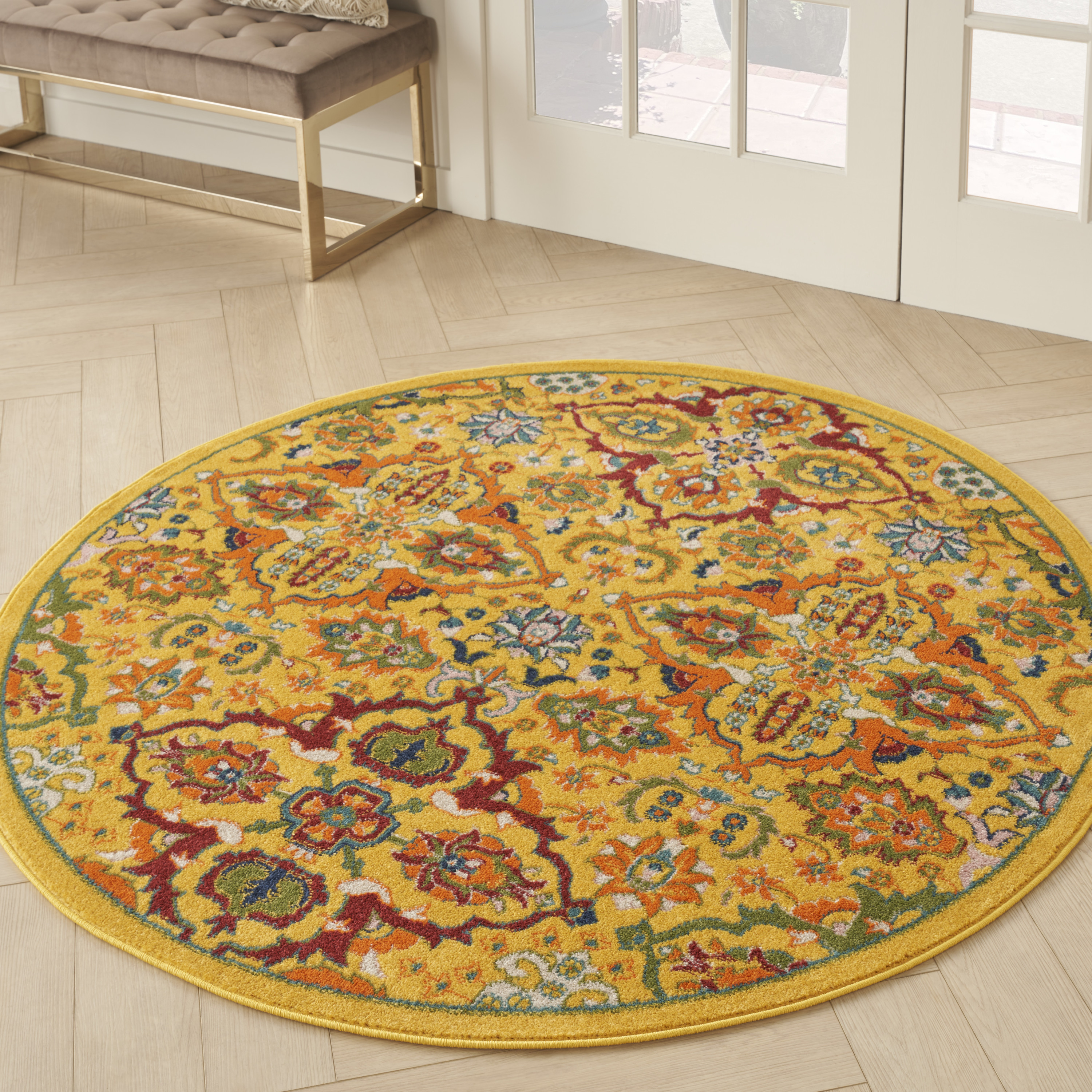 Nourison Allur 5'3" x Round Yellow Multicolor Bohemian Indoor Rug