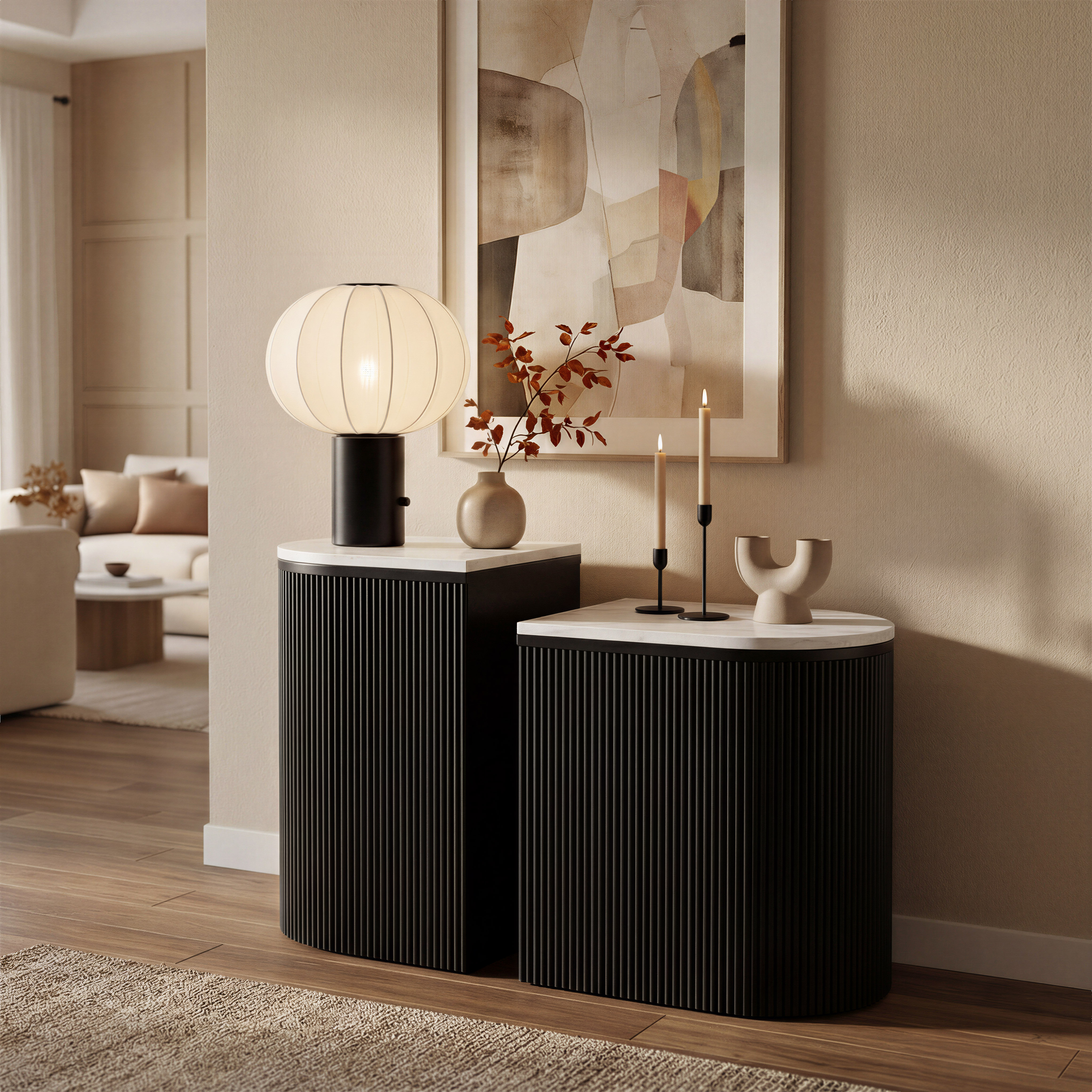 Ormara Side Table Set (2-Piece) White & Black product image