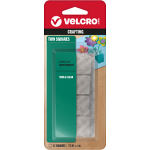 Thin Clear Hook and Loop Squares, 7/8 in Squares, Clear, 12 Count