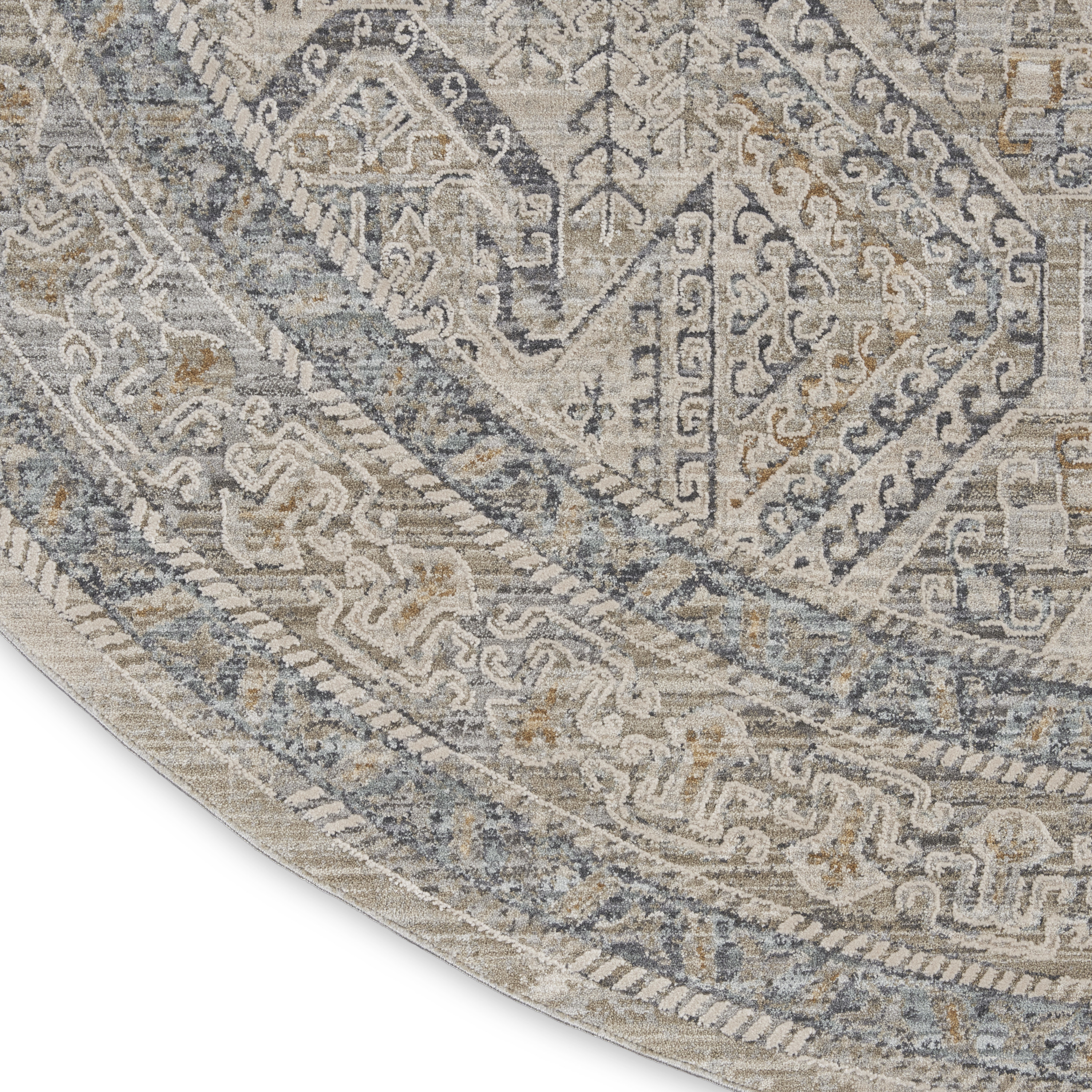 Nourison Lynx 7’10” x Round Ivory Grey Blue Vintage Indoor Rug