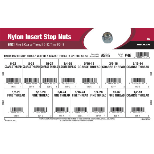 Zinc-plated Nylon Insert Stop Nuts Assortment (#6-32 thru 1/2