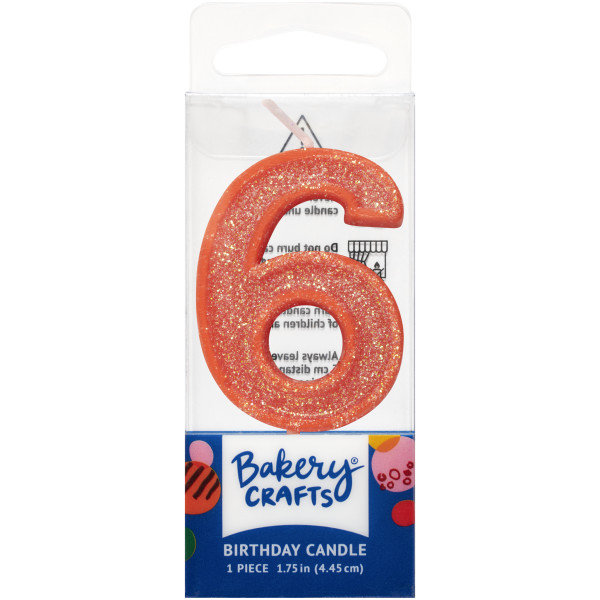 6 Mini Orange Glitter Numeral Candles
