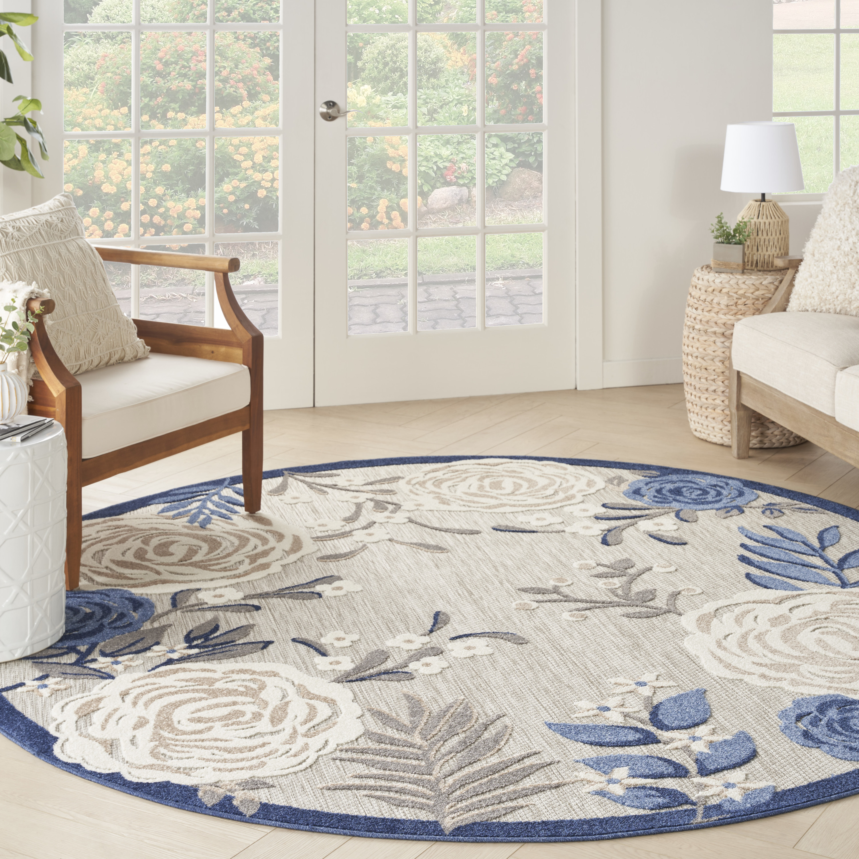 Nourison Aloha 7'10" x Round Blue Grey Contemporary Rug