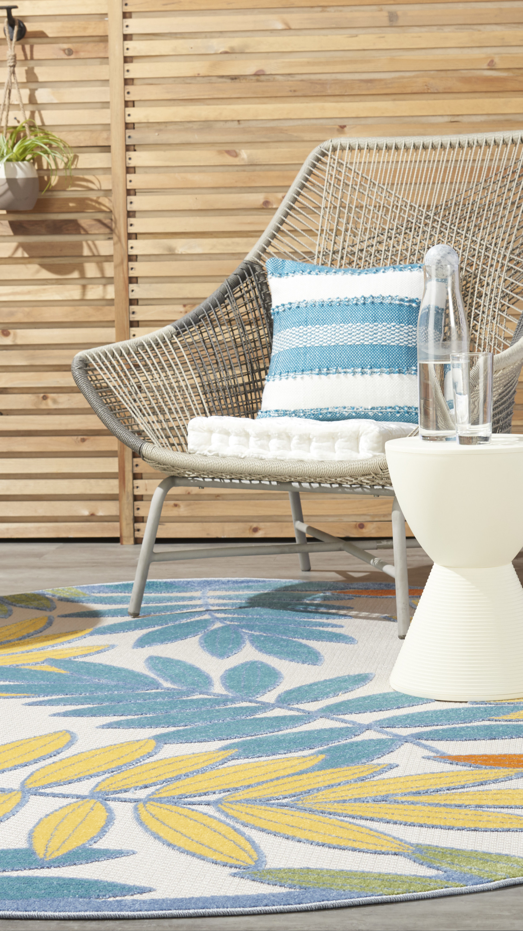 Nourison Aloha 7'10" x Round Ivory Multicolor Tropical Rug