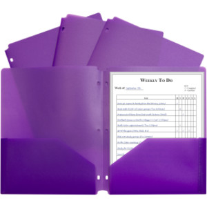 Two-Pocket Heavyweight Poly Portfolio Folder with Three-Hole Punch, Purple, Each
