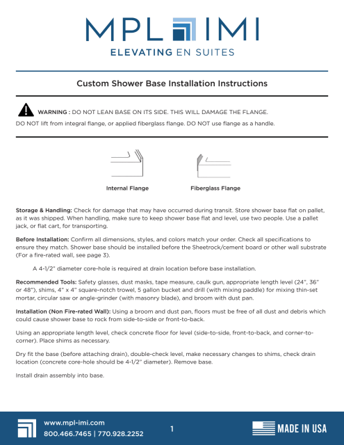 Installation Guides — Mpl Imi Univ Shower Base Installation