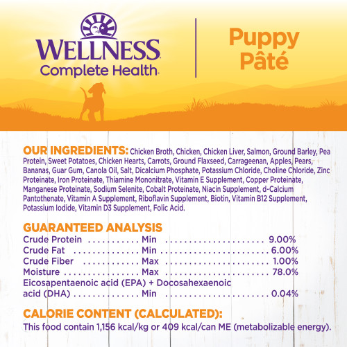 <p>Chicken Broth, Chicken, Chicken Liver, Salmon, Ground Barley, Pea Protein, Sweet Potatoes, Chicken Heart, Carrots, Ground Flaxseed, Carrageenan, Dried Plain Beet Pulp, Dicalcium Phosphate, Fish Oil (Preserved With Mixed Tocopherols), Guar Gum, Potassium Chloride, Sunflower Oil, Dried Chicory Root, Salt, Choline Chloride, Zinc Proteinate, Iron Proteinate, Thiamine Mononitrate, Vitamin E Supplement, Copper Proteinate, Cobalt Proteinate, Manganese Proteinate, Sodium Selenite, Niacin Supplement, d-Calcium Pantothenate, Vitamin A Supplement, Riboflavin Supplement, Biotin, Vitamin B12 Supplement, Potassium Iodide, Pyridoxine Hydrochloride, Vitamin D3 Supplement, Folic Acid.</p>
