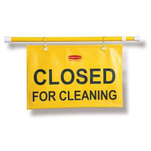 Rubbermaid Commercial, Closed For Cleaning Hanging Sign, Yellow, 13"