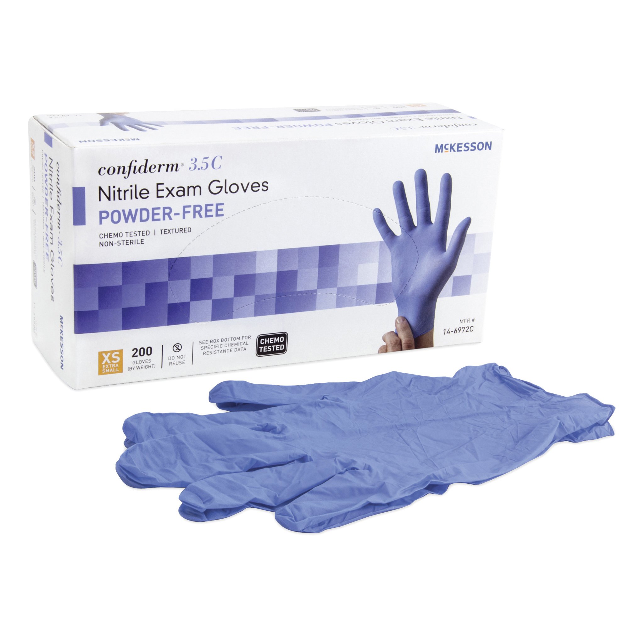 McKesson Confiderm 3.5C Nitrile Exam Glove, Extra Small, Blue MK 765873