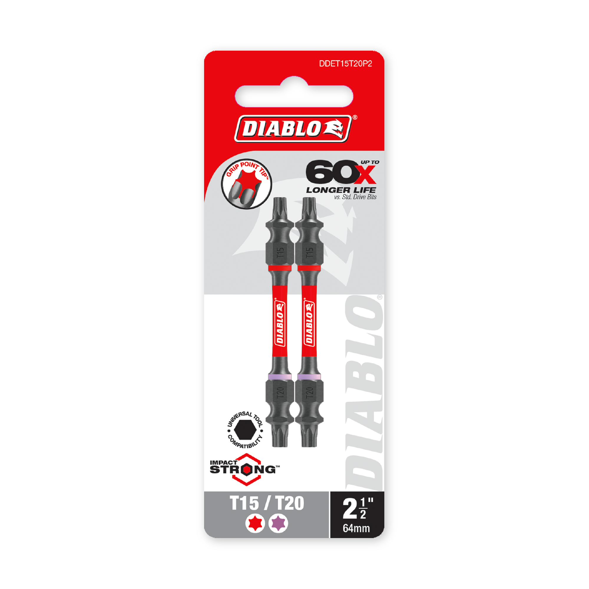 Diablo 2-1/2 in. Double-Ended Torx T15/T20 Drive Bit in its retail packaging, ready for the job box or tool bag