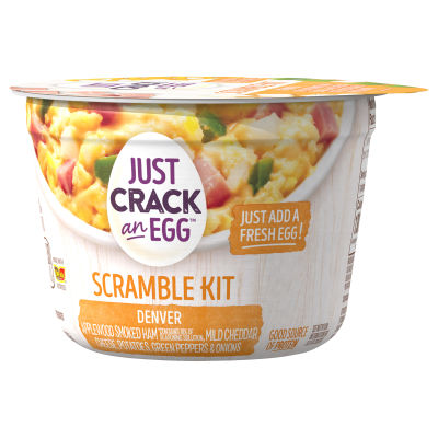 Just Crack an Egg Scramble Kit Applewood Ham, Cheddar Cheese, Potatoes Green Peppers Onions, for a Low Carb Lifestyle, 3 oz Cup
