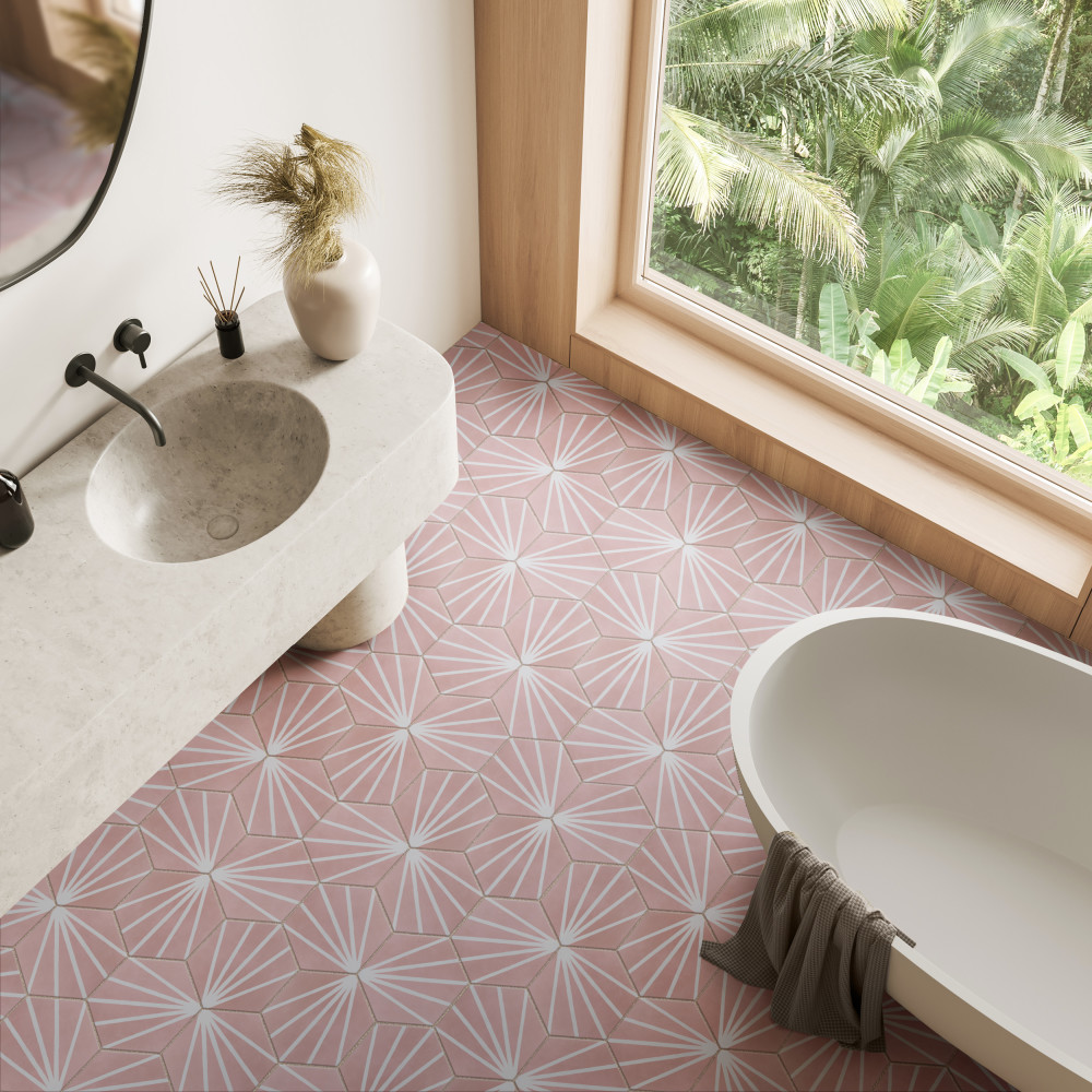 Sample – Horizon Dusk Hex Rosa Porcelain Floor and Wall Tile