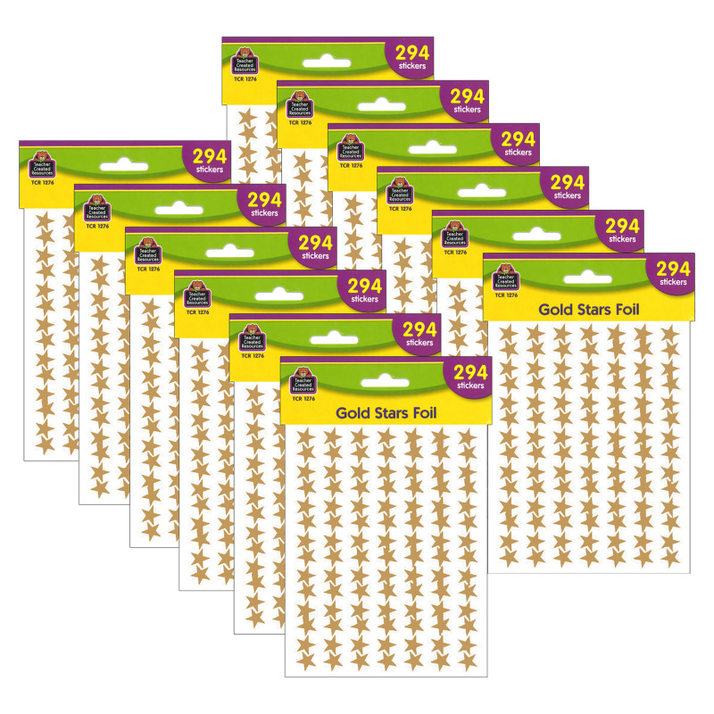 Gold Stars Foil Stickers, 294 Per Pack, 12 Packs
