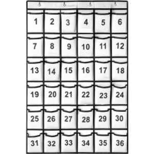 Hanging Classroom Cell Phone Organizer, 36 Numbered Pockets, Wall & Door Storage Holder, White/Black Trim