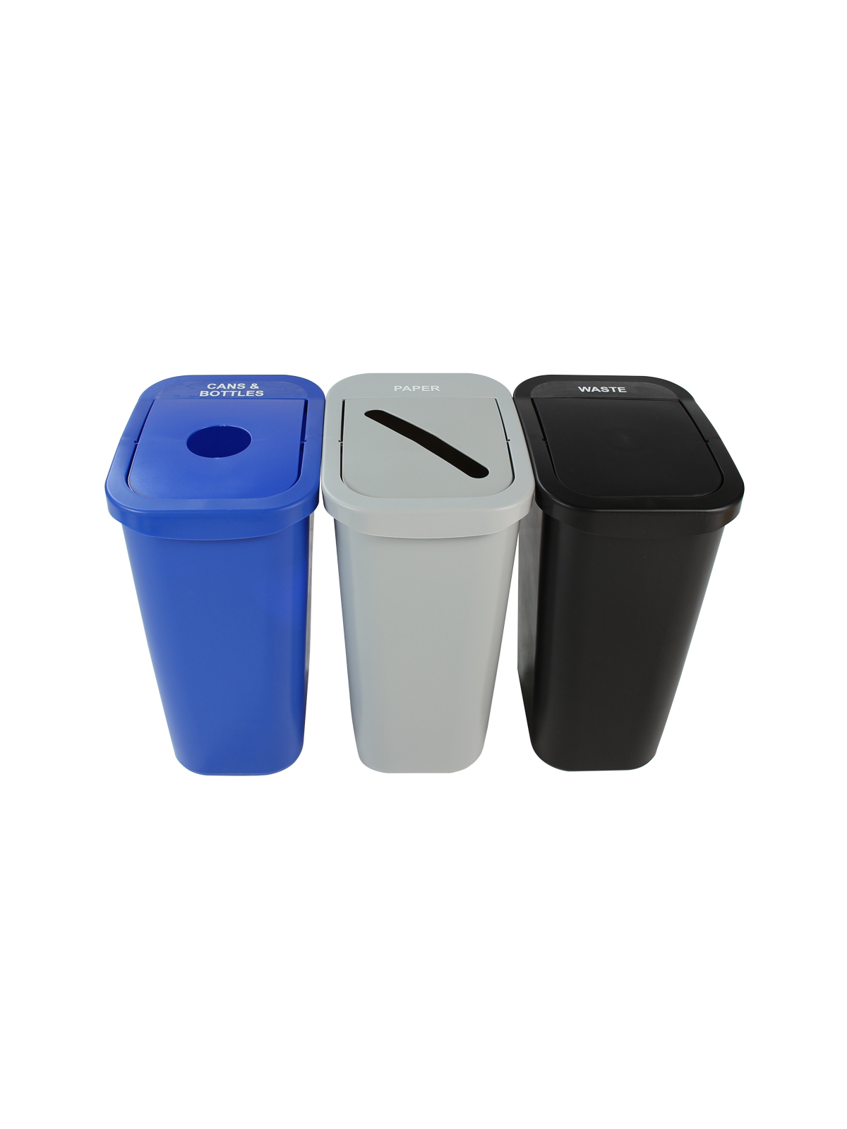 BILLI BOX – Triple – Kit – 10 G – Cans & Bottles-Paper-Waste – Circle-Slot-Swing – Blue-Grey-Black