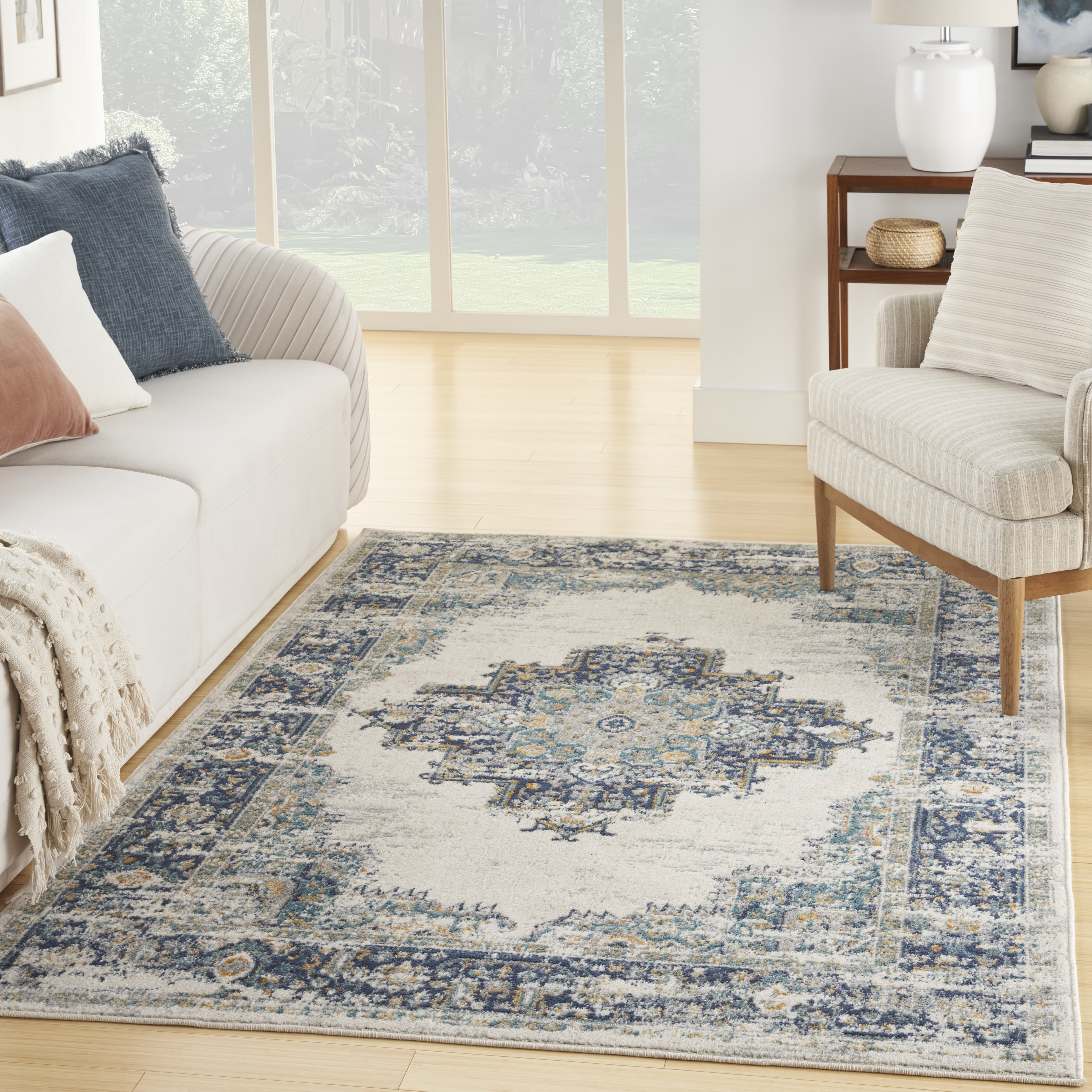 Nourison Passion 5'3" x 7'3" Ivory Grey Blue Vintage Indoor Rug