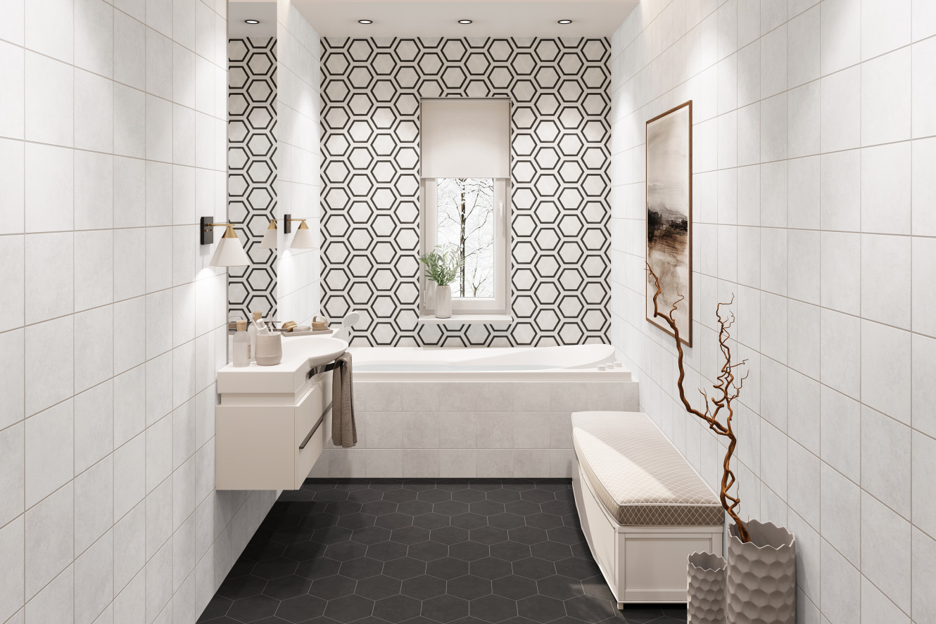 Lyra White Hexagon Frame, Black Hexagon and White 8x8