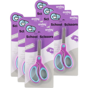 Tijeras escolares de agarre suave, 5", punta redonda, moradas, paquete de 6