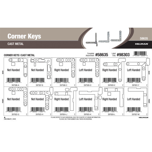 Cast-metal Corner Keys Assortment (1/5