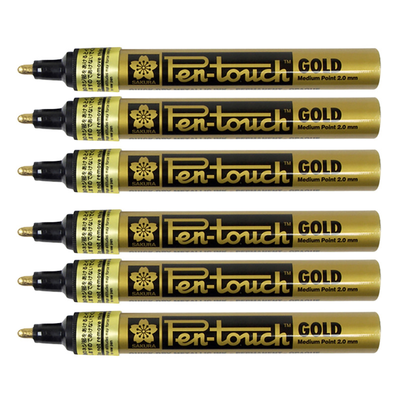 Pen-touch Paint Marker, Med 2.0mm, Gold, Pack of 6