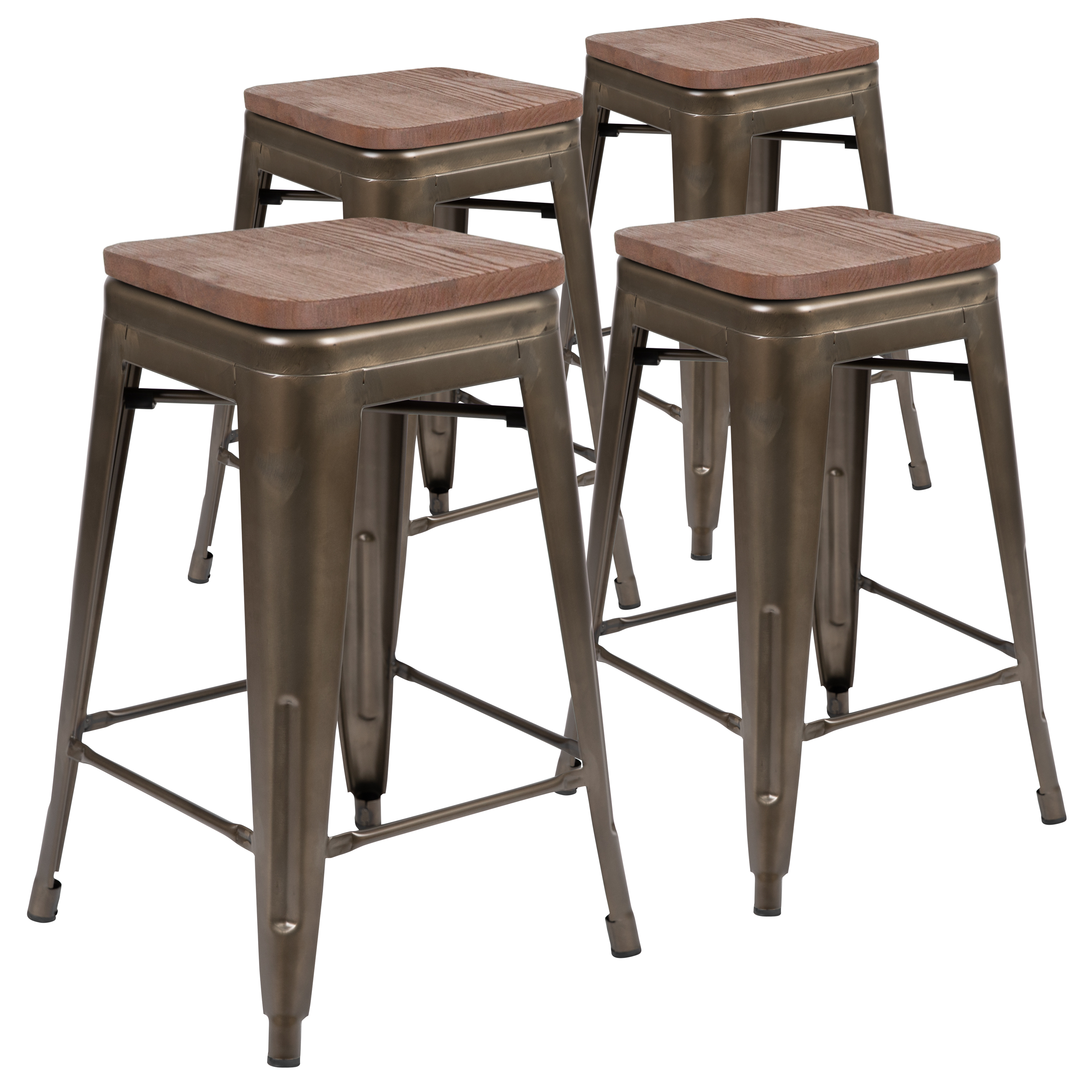 Cierra 24" High Metal Counter-Height, Indoor Bar Stool with Wood Seat in Gun ... - Picture 4 of 49