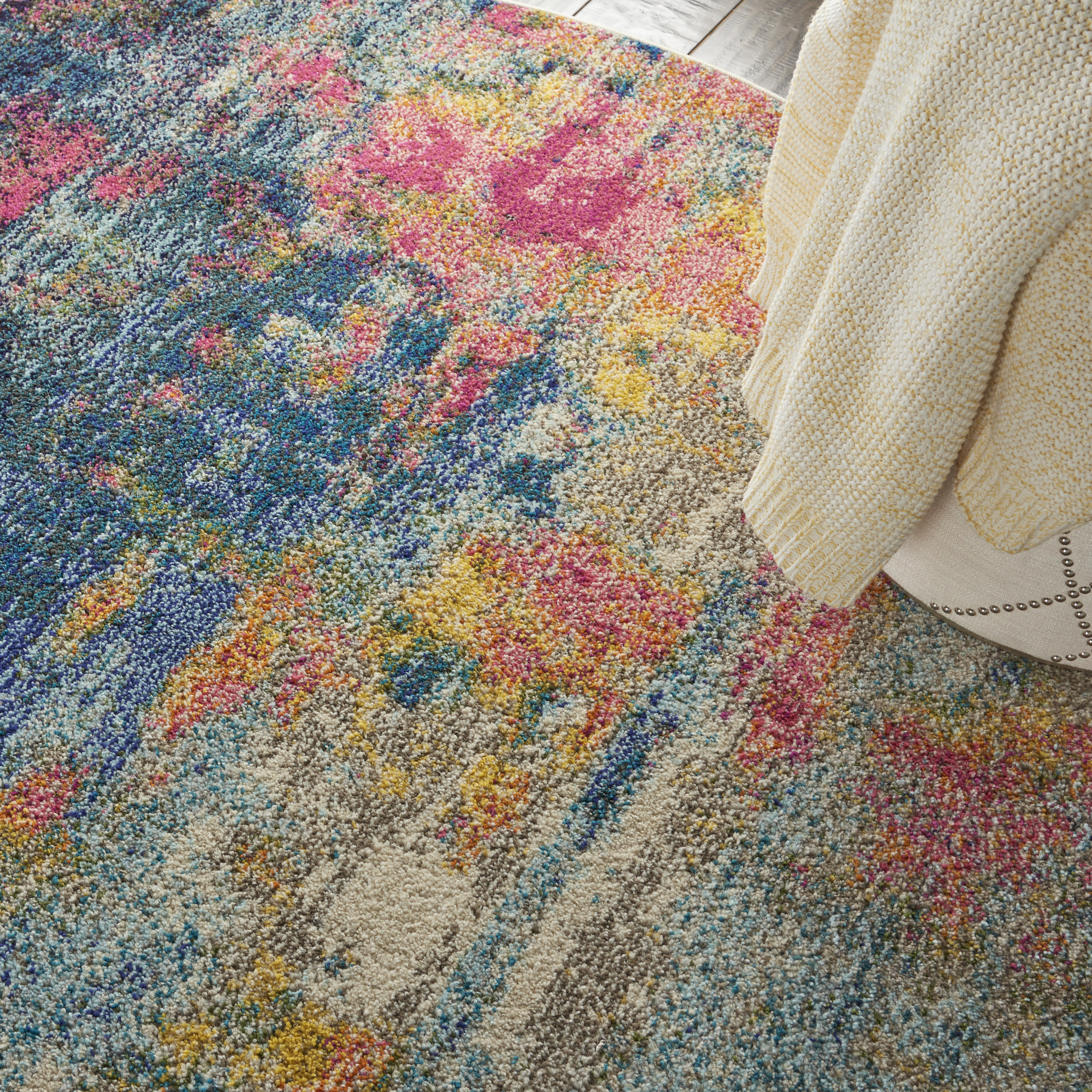 Nourison Celestial 4' x Round Blue Yellow Modern & Contemporary Indoor Rug