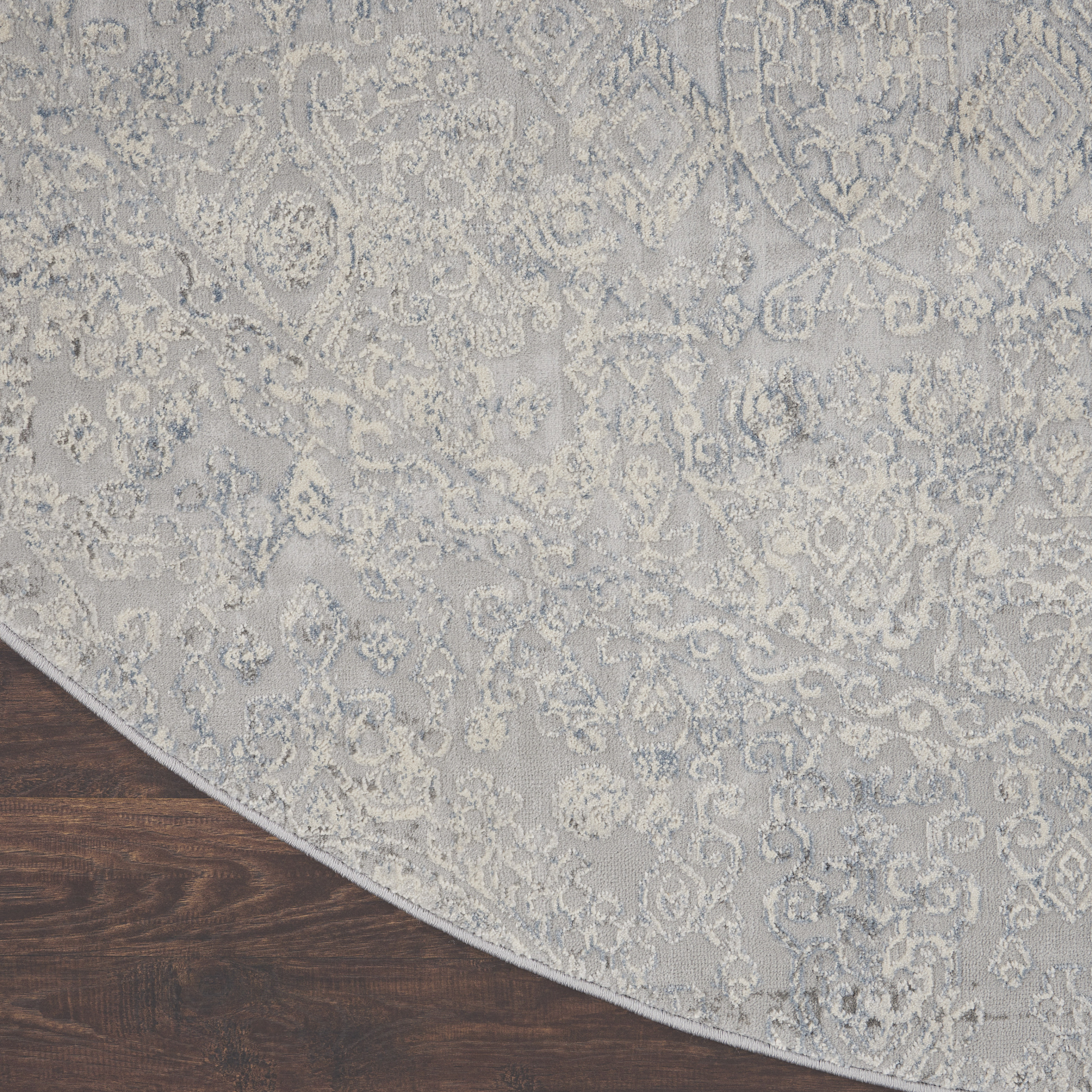 Nourison Rustic Textures 5'3" x Round Ivory Light Blue Vintage Indoor Rug