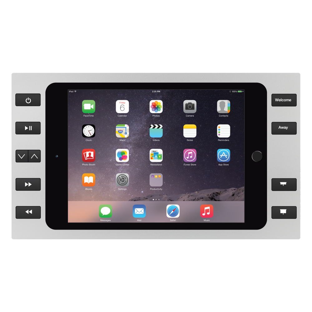 IPORT Surface Mount Buttons, the silver iPad wall mount with power by IPORT.