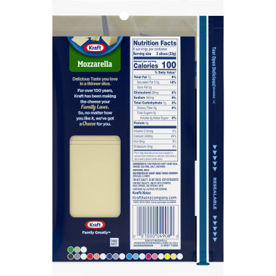 Kraft Slim Cut Mozzarella Cheese Slices, 18 ct Pack