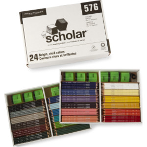 Scholar Colored Pencil Classroom Pack with 12 Sharpeners, 24 Colors, 576 Pencils