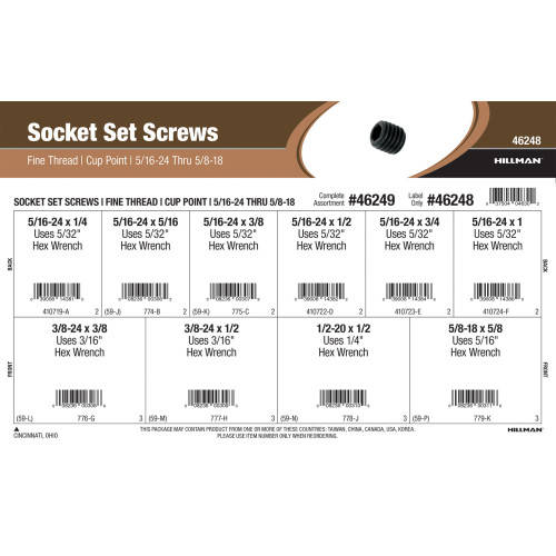 Fine-Thread Cup Point Socket Set Screws Assortment (5/16