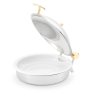 6-quart Intrigue® round stainless steel induction chafer with brass trim and porcelain food pan