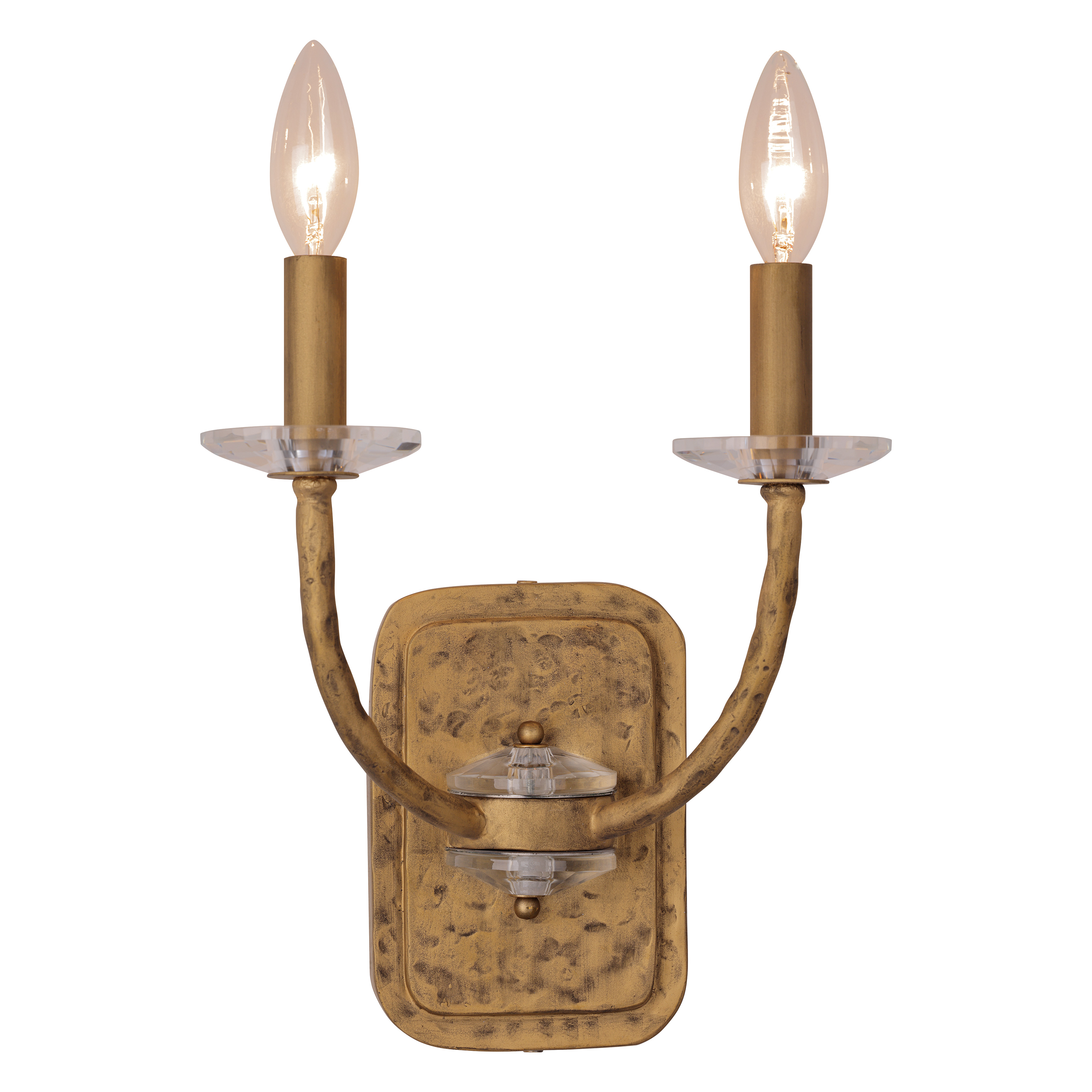 The Atella wall sconce combines hammered metalwork in Ashen Gold with faceted crystal bobeches for a refined traditional look. Compact at under 12 inches, it's ideal for bathrooms, hallways, and intimate spaces. - alternate view