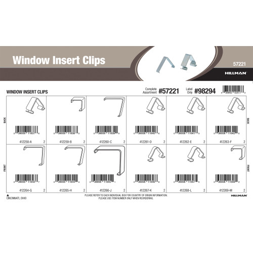 Window Insert Clips Assortment