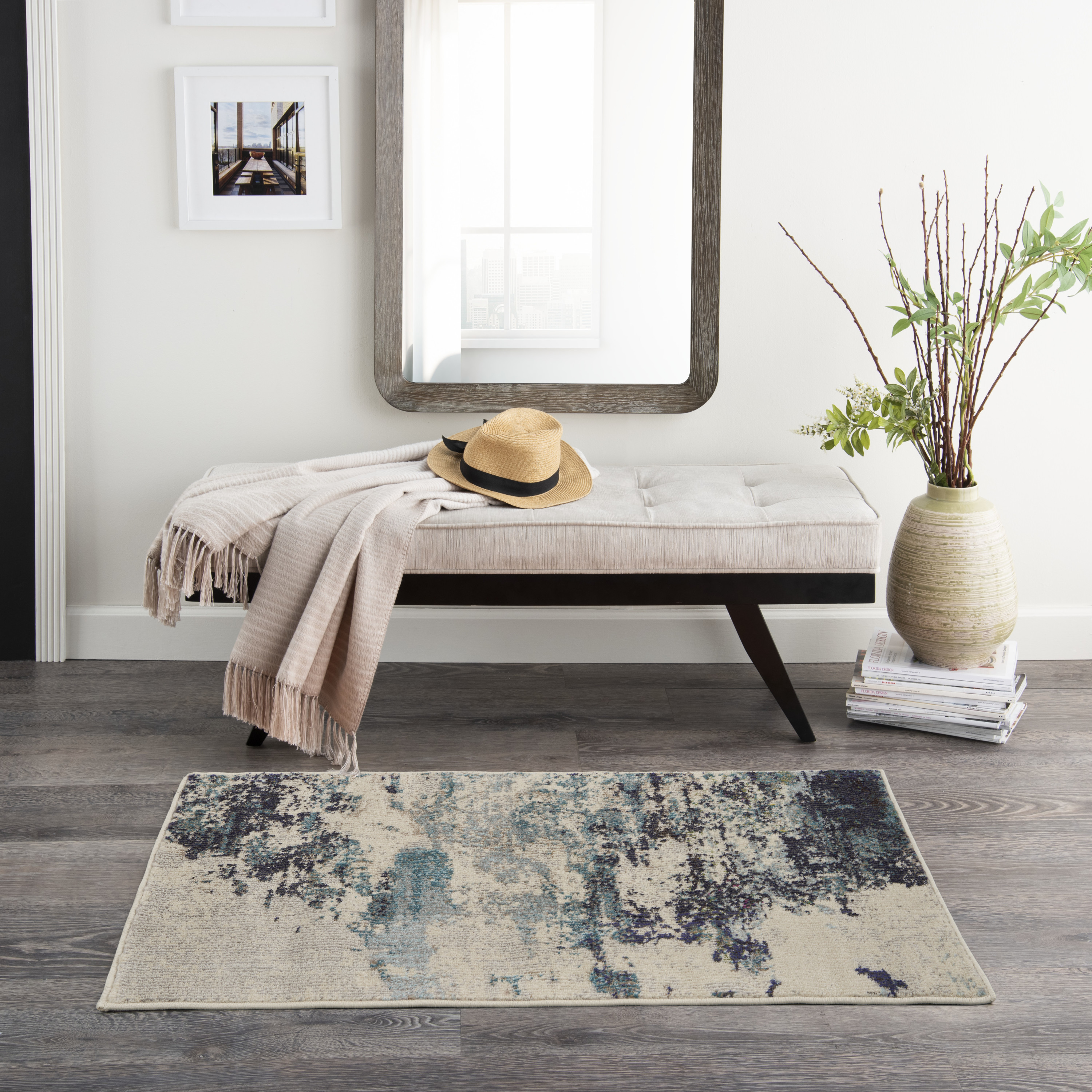 Nourison Celestial 2'2" x 3'9" Ivory Teal Blue Modern Indoor Rug