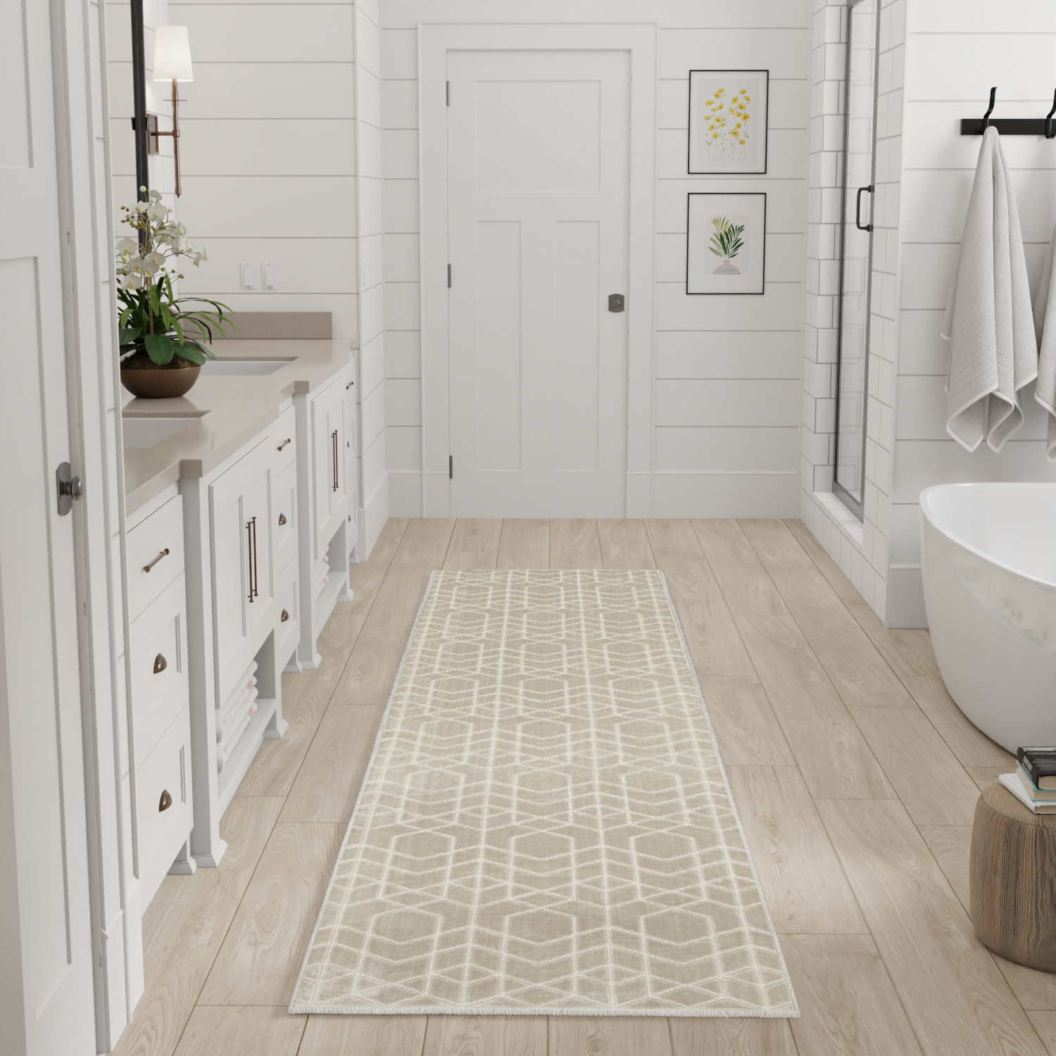 Nourison Washable Charm 2'2" x 10' Silver Ivory Modern Indoor Rug