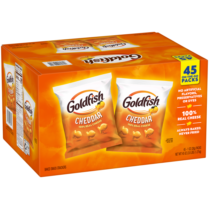 Goldfish® Cheddar Crackers, 45 count box, 1 oz, bag - Left Angle Image