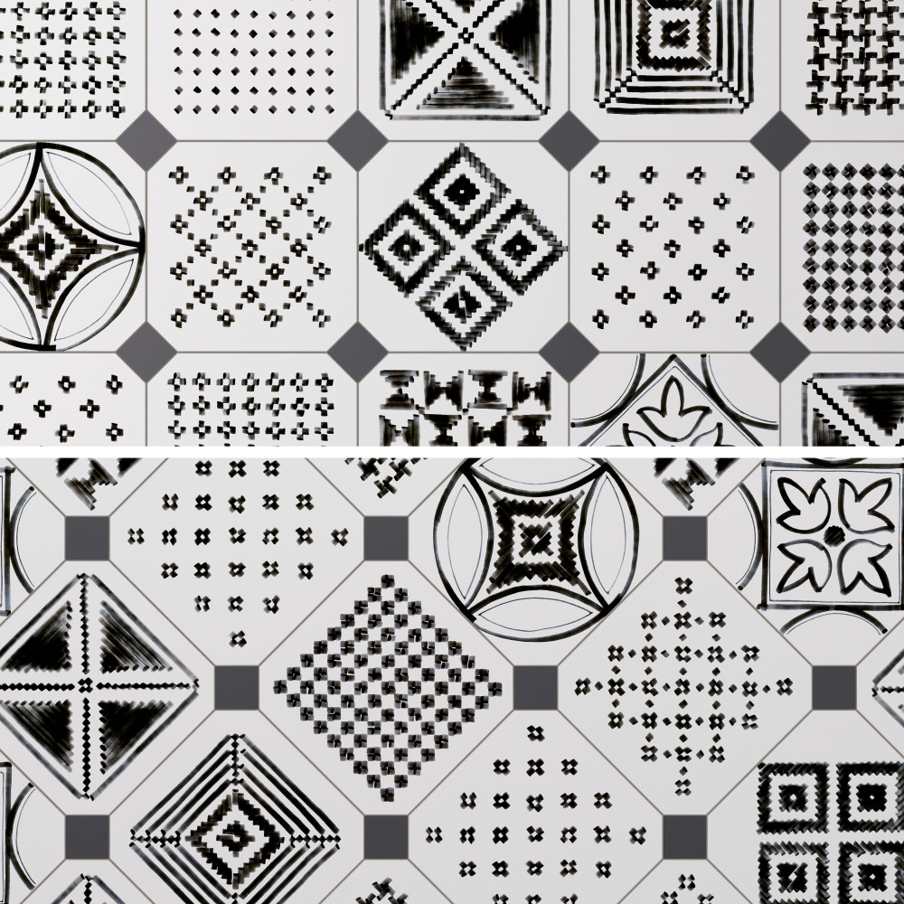 Vaudeville Octagon Sombra with Taco Antracita 7-7/8 in. x 7-7/8 in. Porcelain Floor and Wall Tile