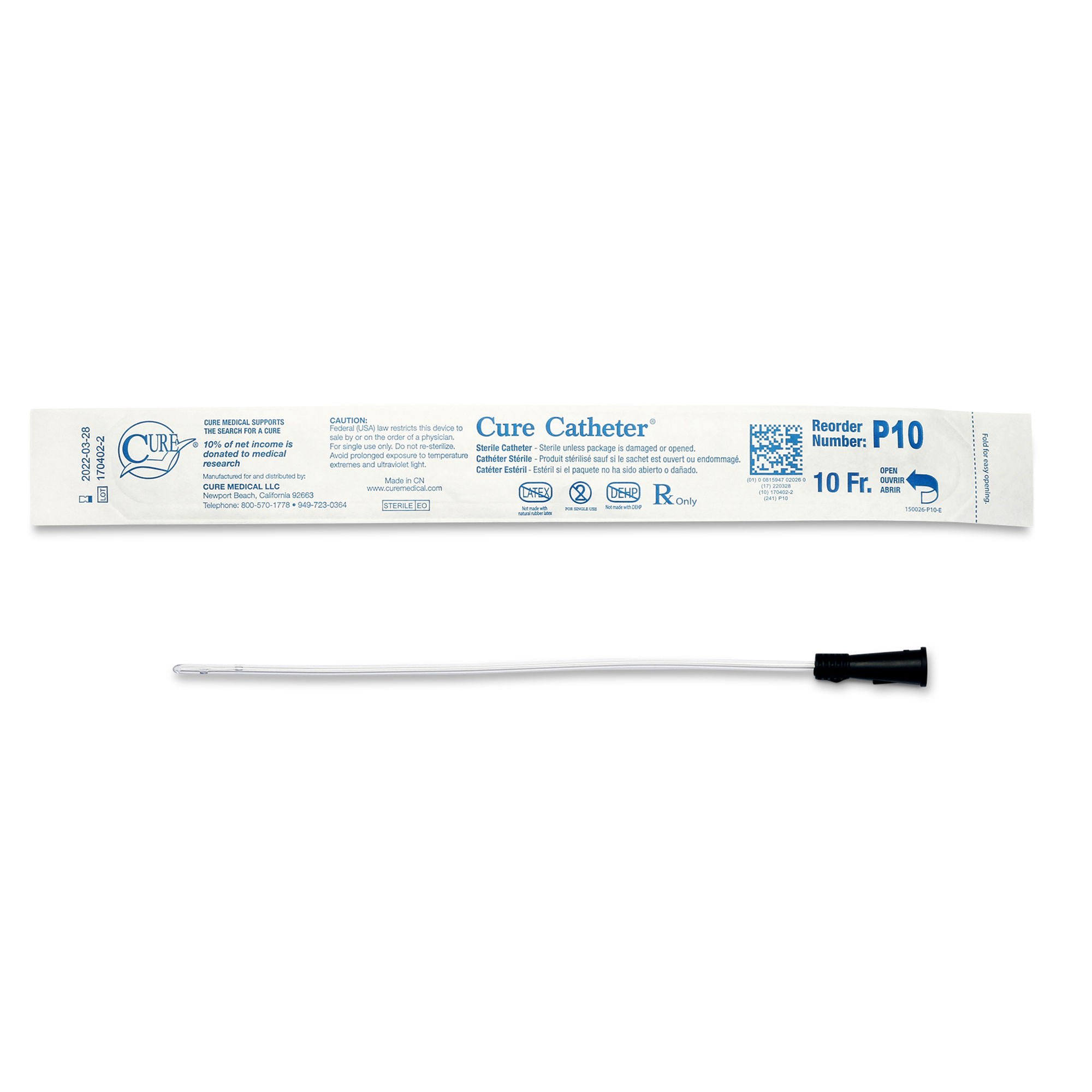 Cure Catheter™ Urethral Catheter, 10 Fr., Unisex, Straight