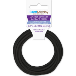 Round Leather Jewelry and Craft Cord, Black, 2 mm x 2 m