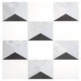 Pietra Visivo Collection Thassos Select Polished, Morning Blue Polished, Italian Carrara Light Select Polished, Blue De Savoi Polished, And Basalto Polished 8×12 Preston’s Peaks Mosaic Polished