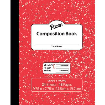 Pacon  Composition Book, Grade 3, Red Marble, 3/8 in x 3/16 in x 3/16 in ruled 9-3/4