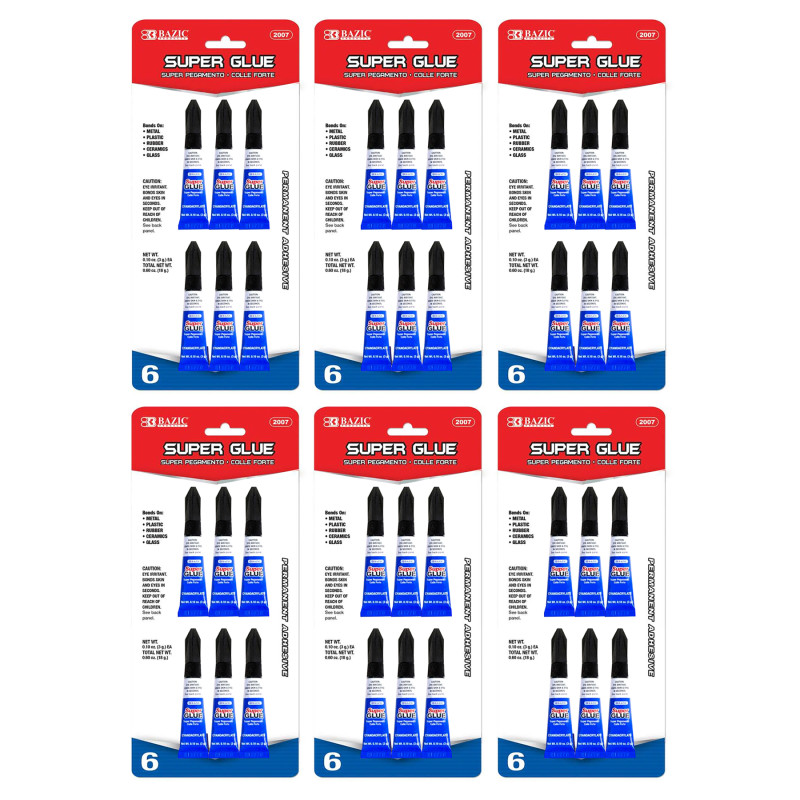 Super Glue, 0.10 oz (3g), 6 Per Pack, 6 Packs