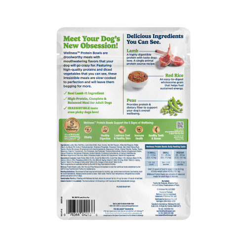 Wellness Protein Bowls Lamb, Red Rice & Peas back packaging