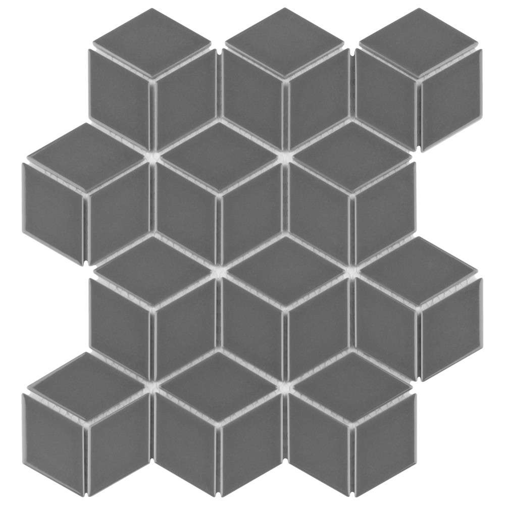Metro Rhombus Glossy Grey 10-1/2 in. x 12-1/8 in. Porcelain Mosaic Tile